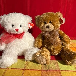 Two Ty 15” Stuffed Bears with Heart Tags - 2006 Pinwheel and 2007 Hollibear